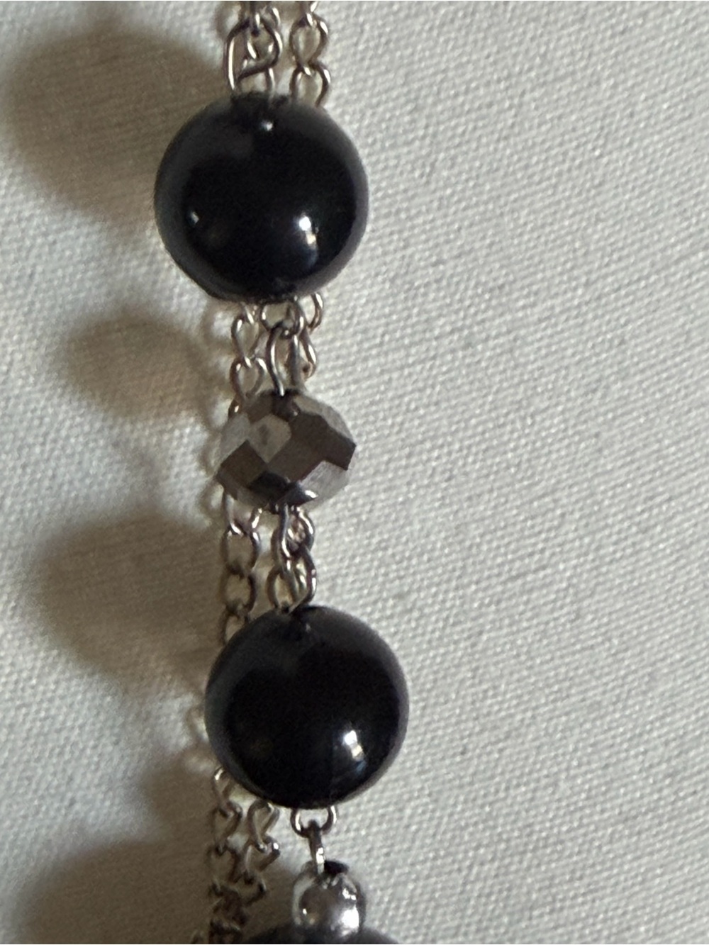 Vintage Black Chiffon Floral Silver Multi Strand Beaded Statement Necklace - Picture 3 of 3